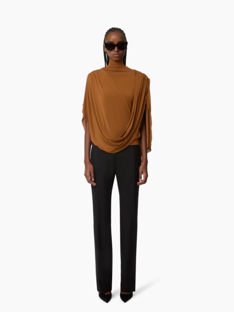 Brown Highneck Fluid Draped Top