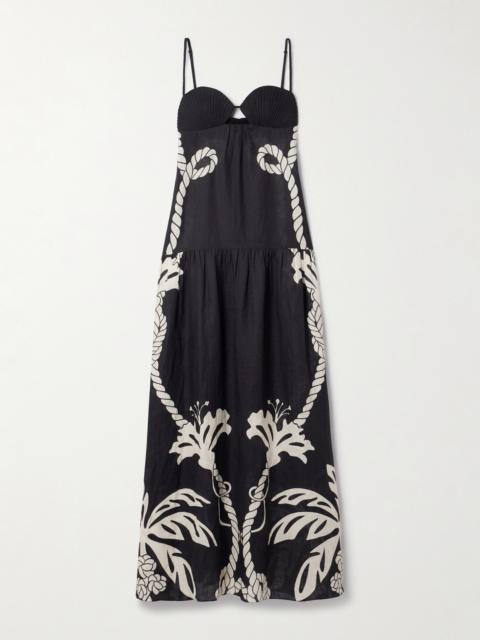 Enlightened Sailor Tiered Cutout Printed Linen Maxi Dress