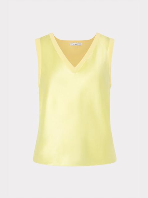 Satin Knit Combination V-Neck Shell Top