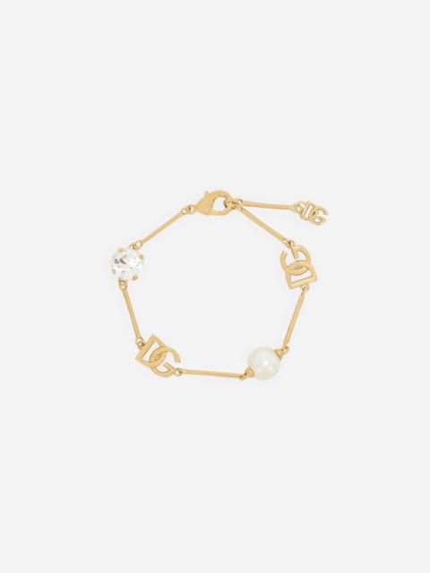 Bracelet with DG logo, rhinestones and beads