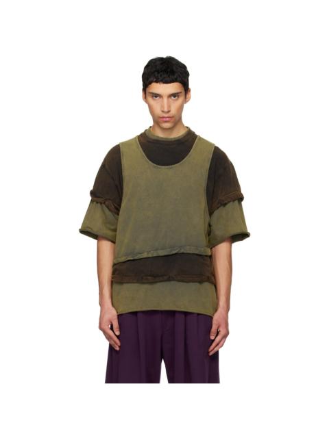Green & Brown Triple Layered Washed T-shirt
