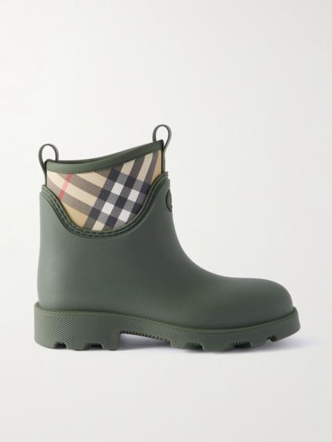 Checked nylon-paneled rubber ankle boots Army green