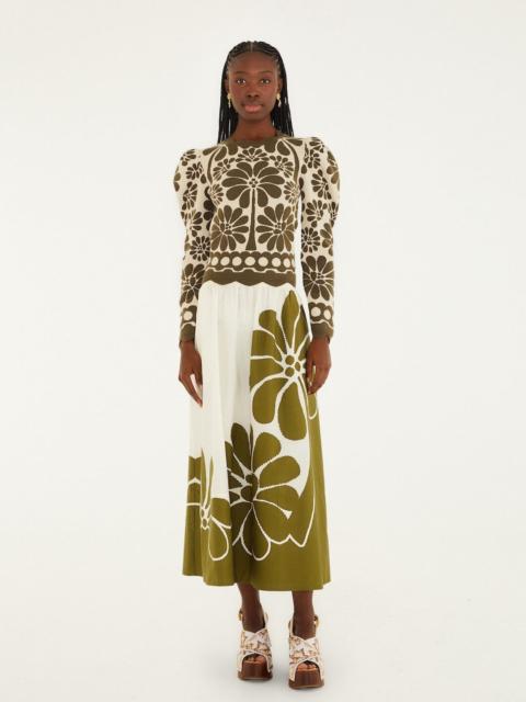 Green Palermo Organic Cotton Midi Skirt