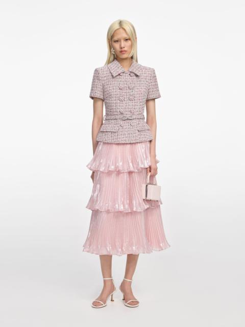 Pink Boucle Metallic Tiered Midi Dress