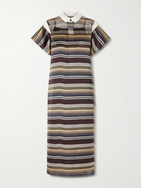 Striped Organza And Satin Midi Dress