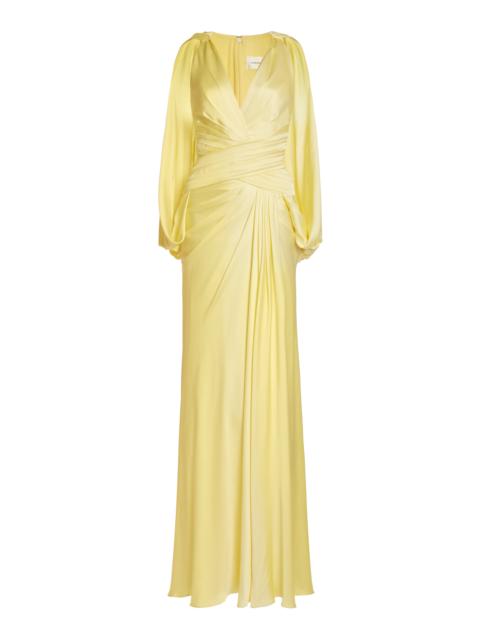 Satin Draped Maxi Cape Dress yellow