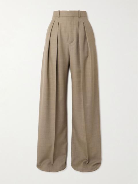 Pleated wool-canvas wide-leg pants Beige