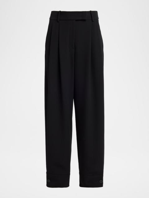 Pleated Silk Wide-Leg Cuffed Trousers