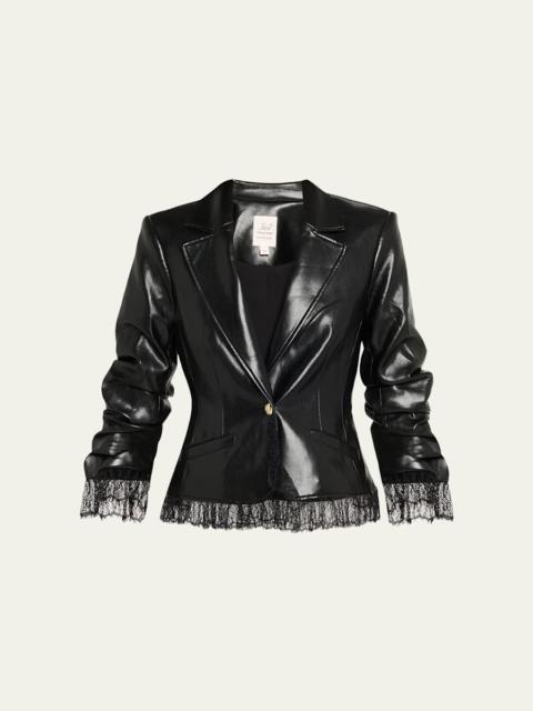 Lace-Trim Vegan Leather Blazer