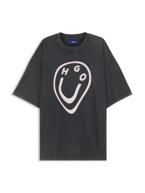 COTTON-JERSEY T-SHIRT WITH MELTED-EFFECT HAPPY HUGO PRINT