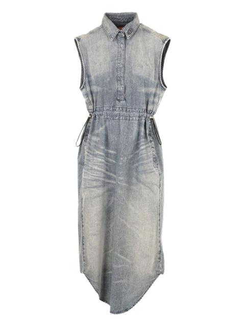 drawstring denim midi dress