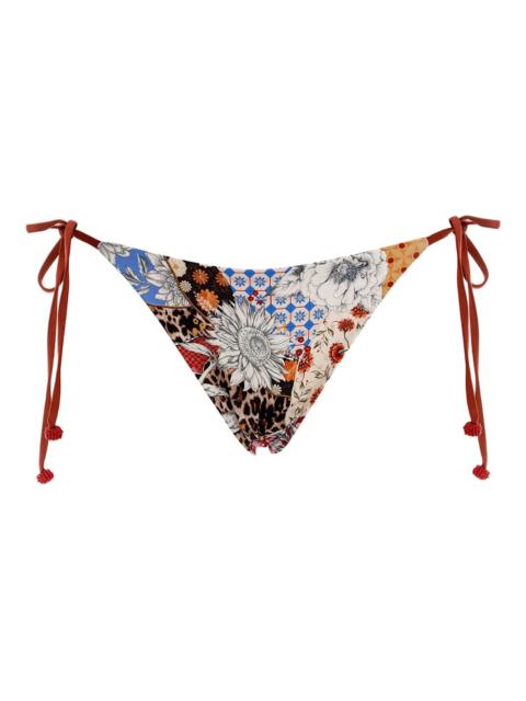 patchwork-print tie-side bikini bottoms