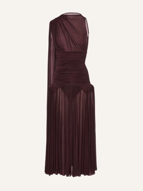 Drop-waist sheer midi dress in bordeaux