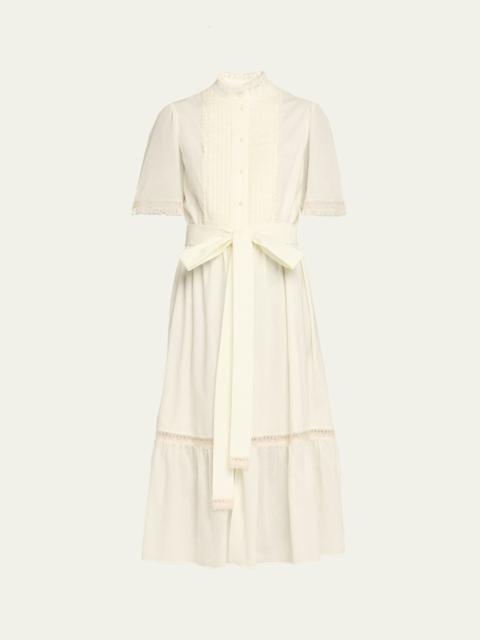 Short-Sleeve Belted Lace-Trim Shirtdress