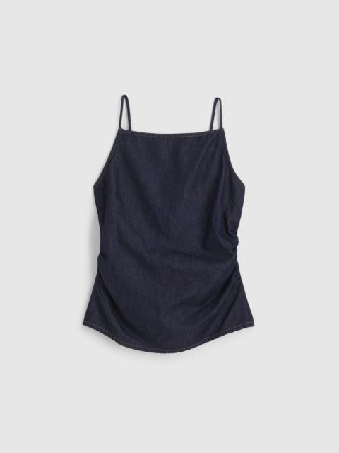 Airy Denim Ruched Squareneck Tank in Rinse Wash