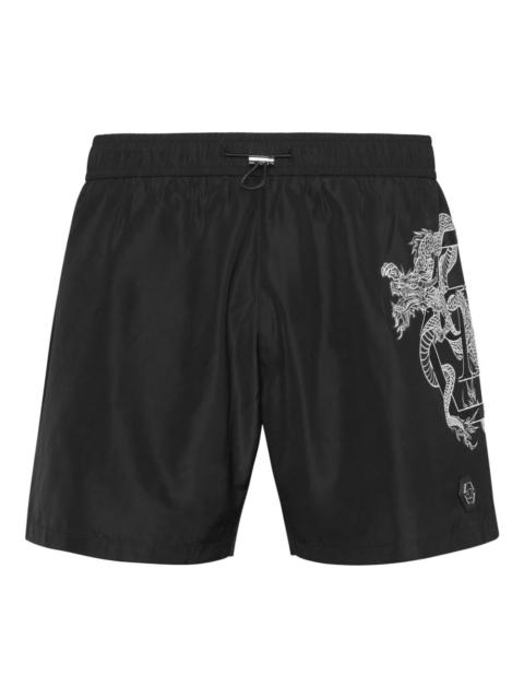 dragon-print swim shorts