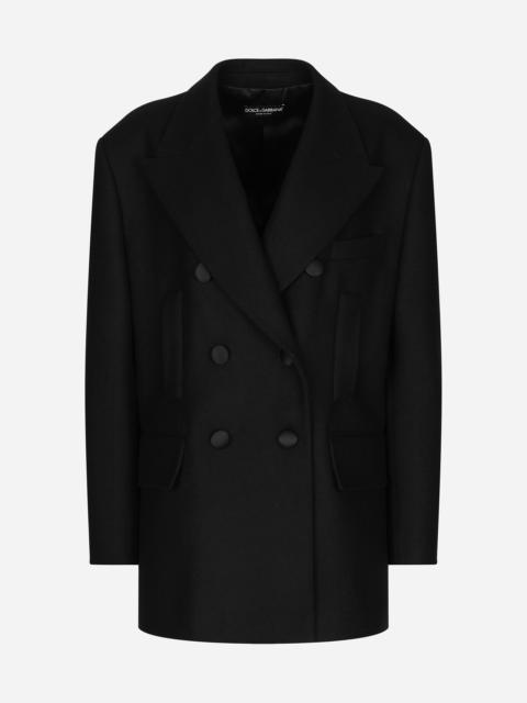 Oversize double-breasted wool baize jacket