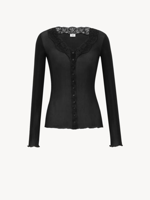 LACED CARDIGAN IN RIBBED SILK