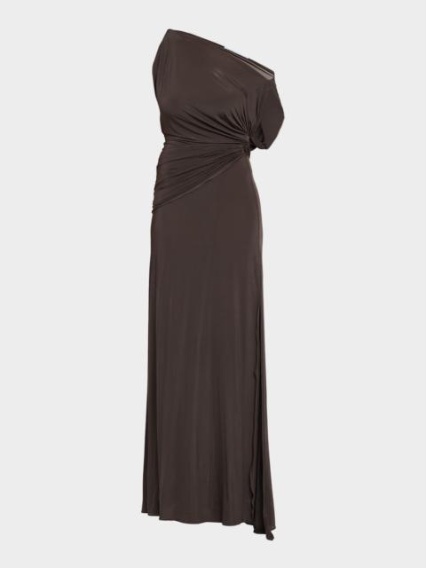 One-Shoulder Twisted Jersey Maxi Dress