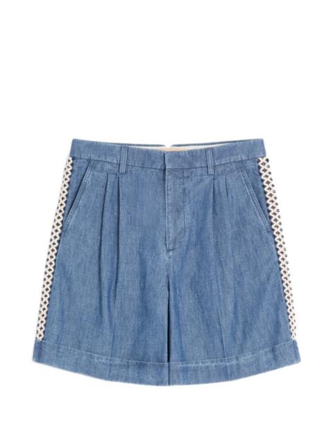crochet-detail denim shorts