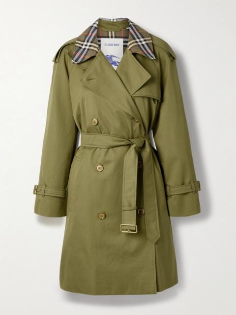 Belted double-breasted cotton-twill trench coat Green