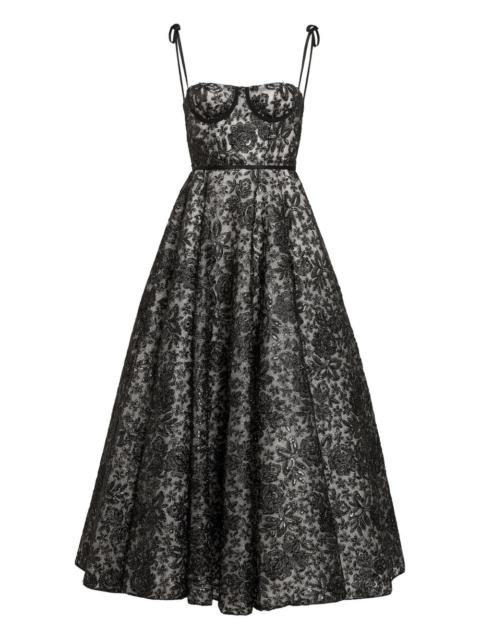 floral-embroidered corset midi dress