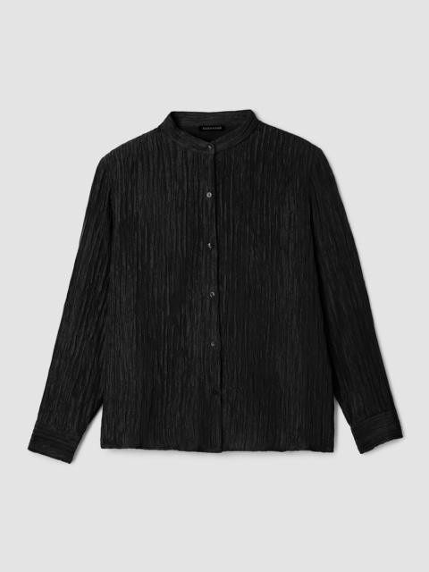 Textured Silk Jacquard Band Collar Shirt