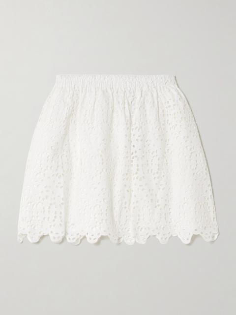 The Deco Scalloped Broderie Anglaise Cotton-poplin Mini Skirt