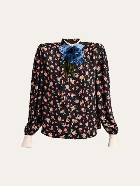 Embellished Floral-Print Shirt