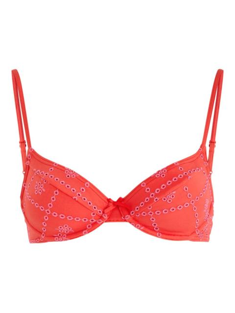 eyelet-embroidered ribbon-detail bikini top