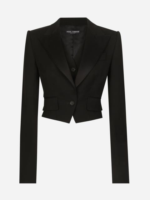 Short wool gabardine jacket with vest
