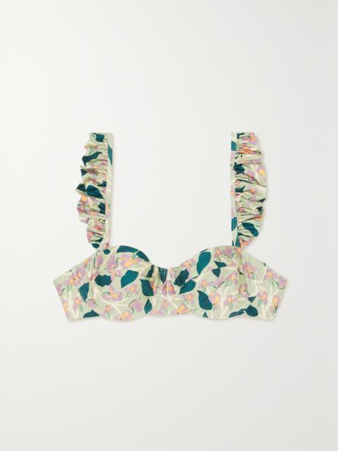 + Net Sustain Kiwi Ruffled Floral-print Recycled Underwired Bikini Top