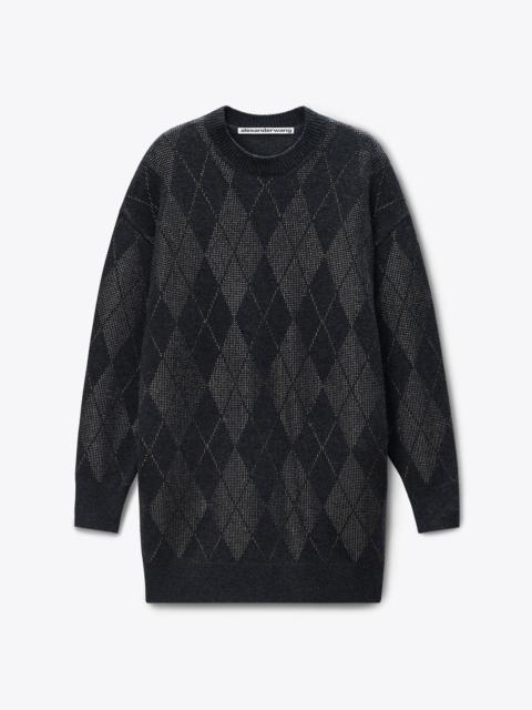 Crystal Hotfix Argyle Wool-Blend Dress