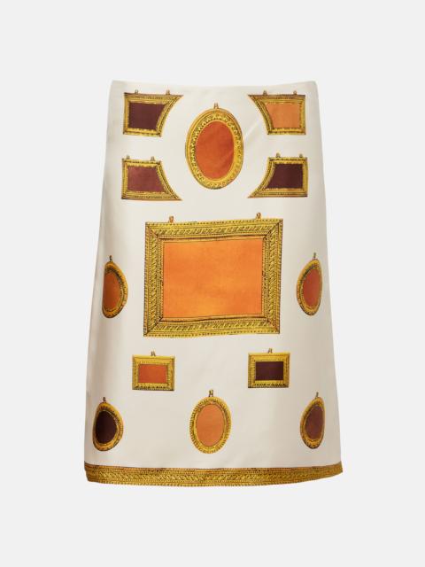 Printed silk twill pencil skirt