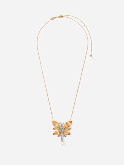 Spring necklace in yellow 18kt gold with citrine butterfly