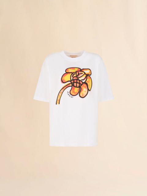 WHITE COTTON T-SHIRT WITH FLOWER PRINT
