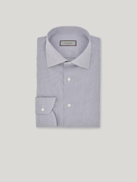 IMPECCABILE BLUE AND WHITE COTTON MICRO-PLAID REGULAR-FIT SHIRT