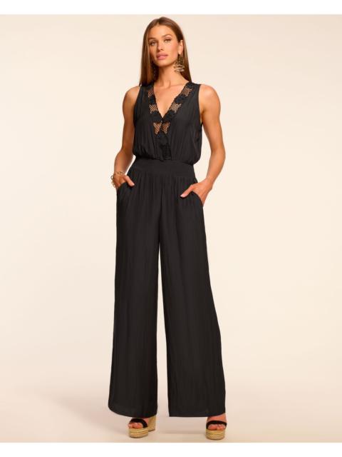 Nayeli Smocked V-Neck Embroidered Jumpsuit