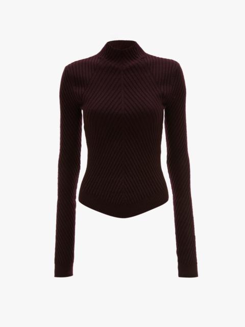 Ribbed Long Sleeve Knit Polo In Merlot