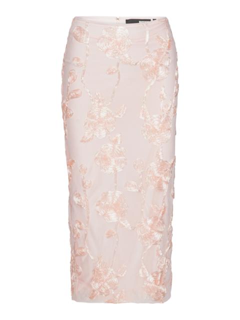 Floral-Appliquéd Mesh Midi Skirt light pink