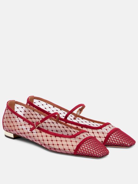 Juliette suede-trimmed Mary Jane flats