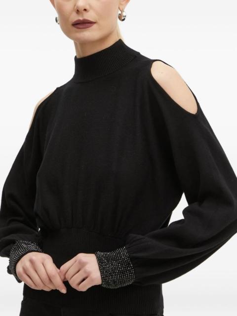 high-neck embellished-cuff sweater