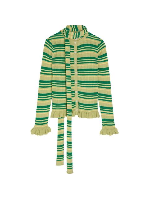 striped ruffled cardigan