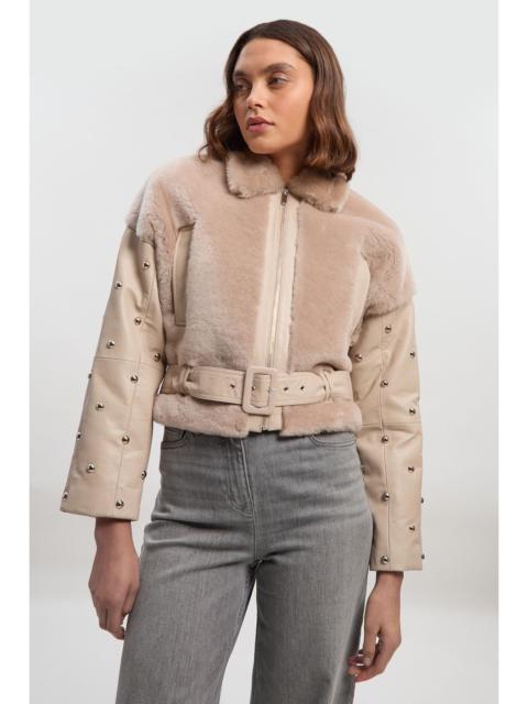 Shearling & Leather Mix Studded Biker Jacket