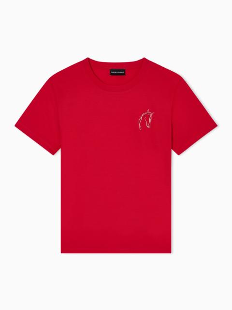 SLIM FIT JERSEY T-SHIRT WITH LUNAR NEW YEAR RHINESTONE SHAPE