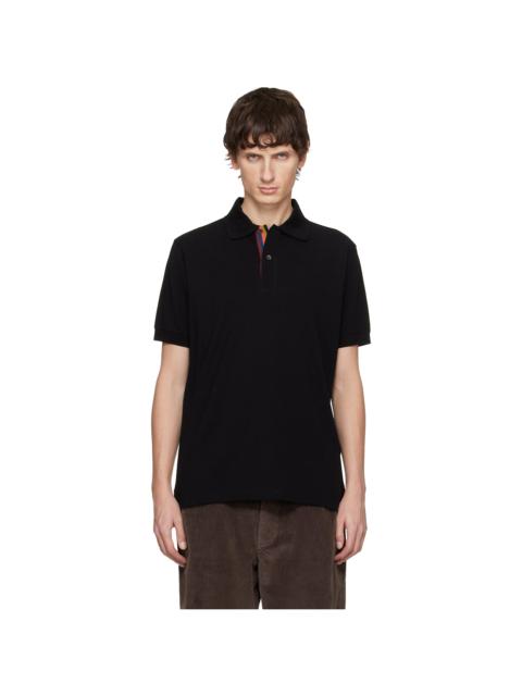 Black Cotton 'Artist Stripe' Placket Polo