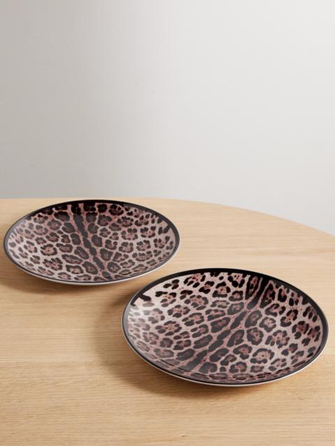 Set Of Two Leopard-print Porcelain Dinner Plates