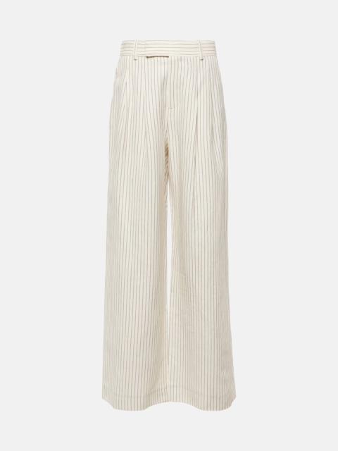 Mid-rise cotton and linen wide-leg pants