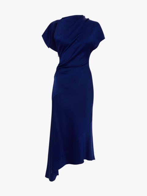 Asymmetric Twist Dress In Bright Indigo