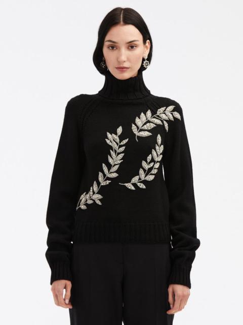 CRYSTAL LEAVES EMBROIDERED PULLOVER